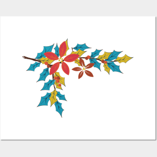 Cute Holly Poinsettia Branch Posters and Art